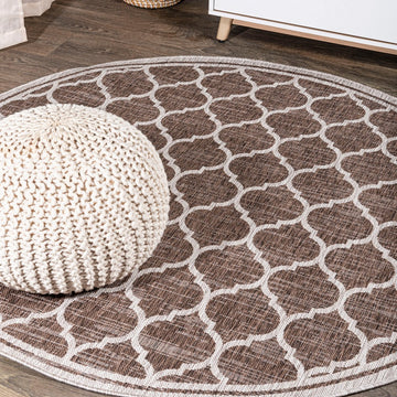 Trebol Moroccan Trellis Textured Weave Indoor/outdoor Round Rug